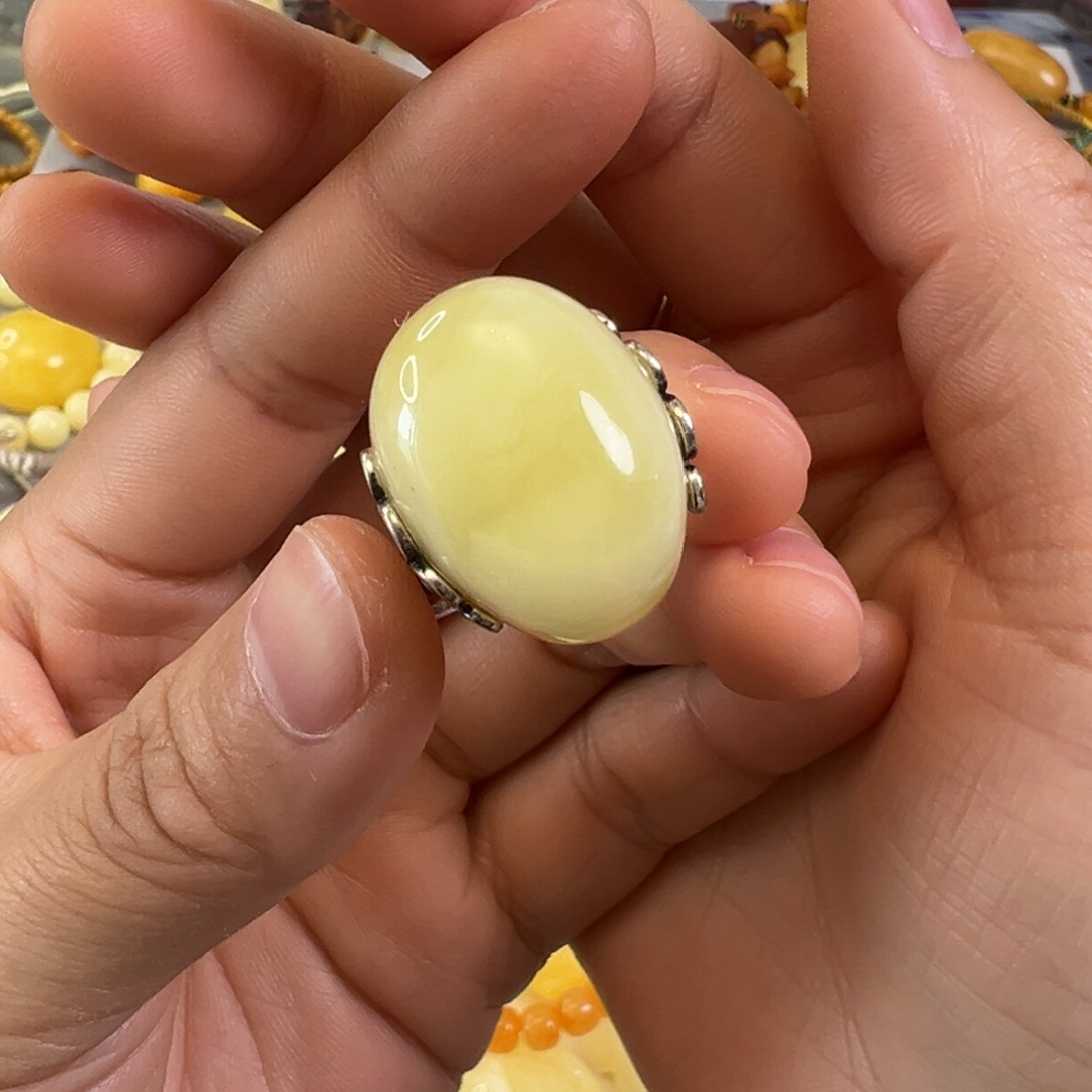 蜜蜡裸石银S925镶嵌蜜蜡