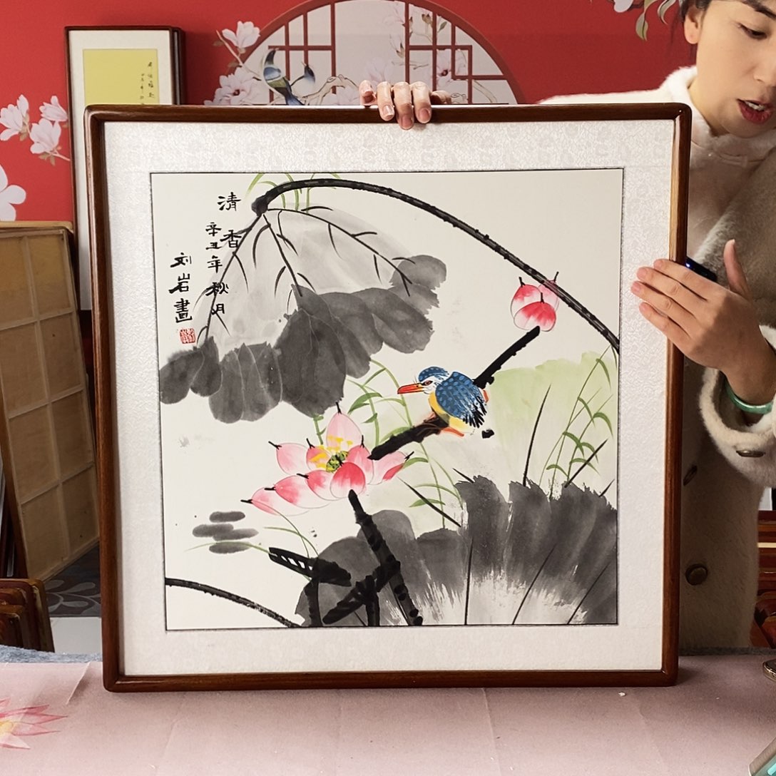 国画手写手绘带框包邮