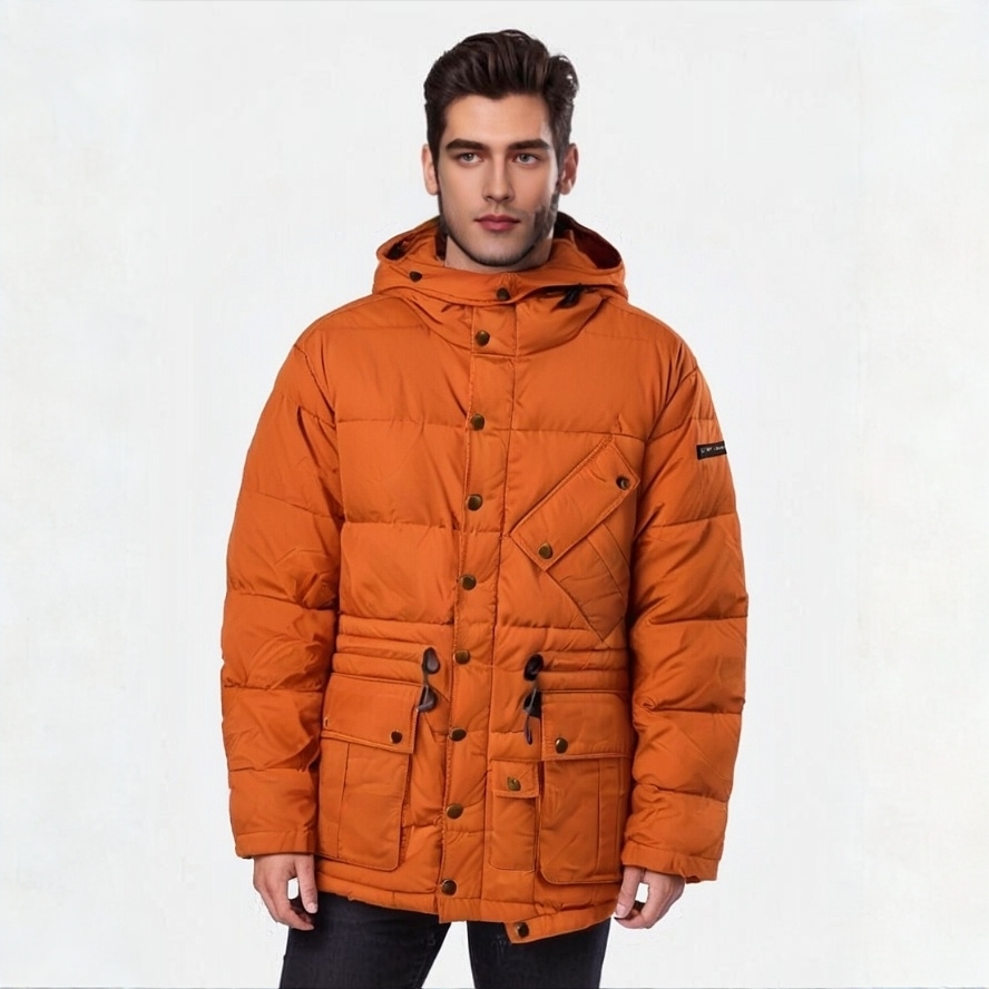 未使用 BURBERRY/博柏利 MXCC 皮标logo中长款羽绒服 橘色 L XL码