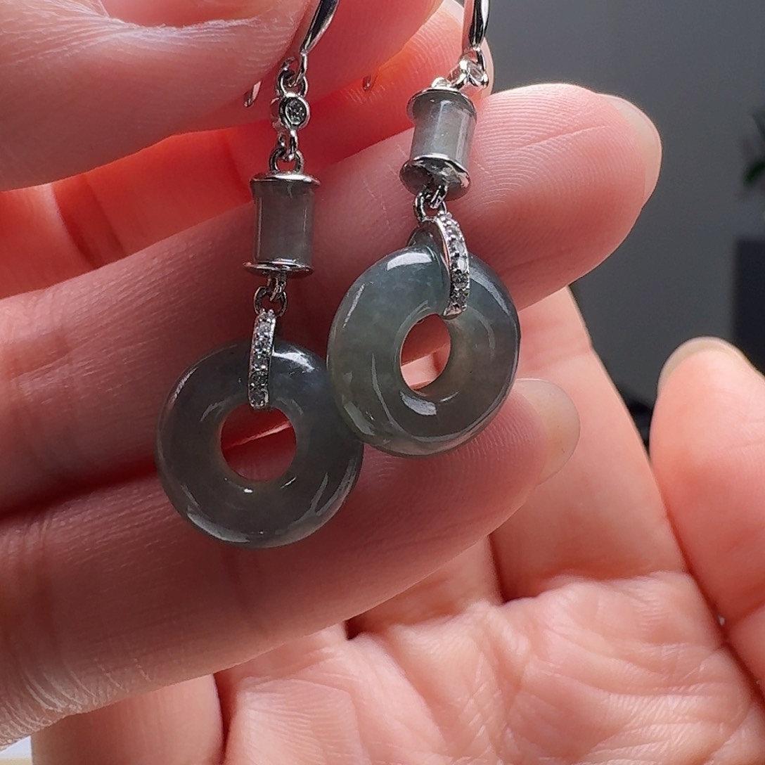 翡翠耳饰银S925镶嵌天然