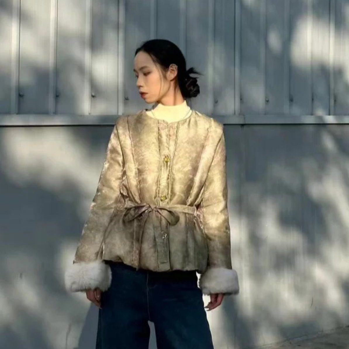 1109 新中式毛毛袖口收腰毛毛袖防寒服