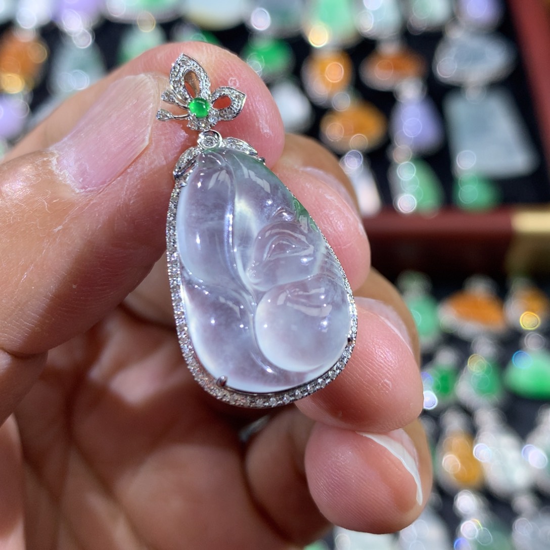 翡翠18K金镶嵌吊坠(不含链)