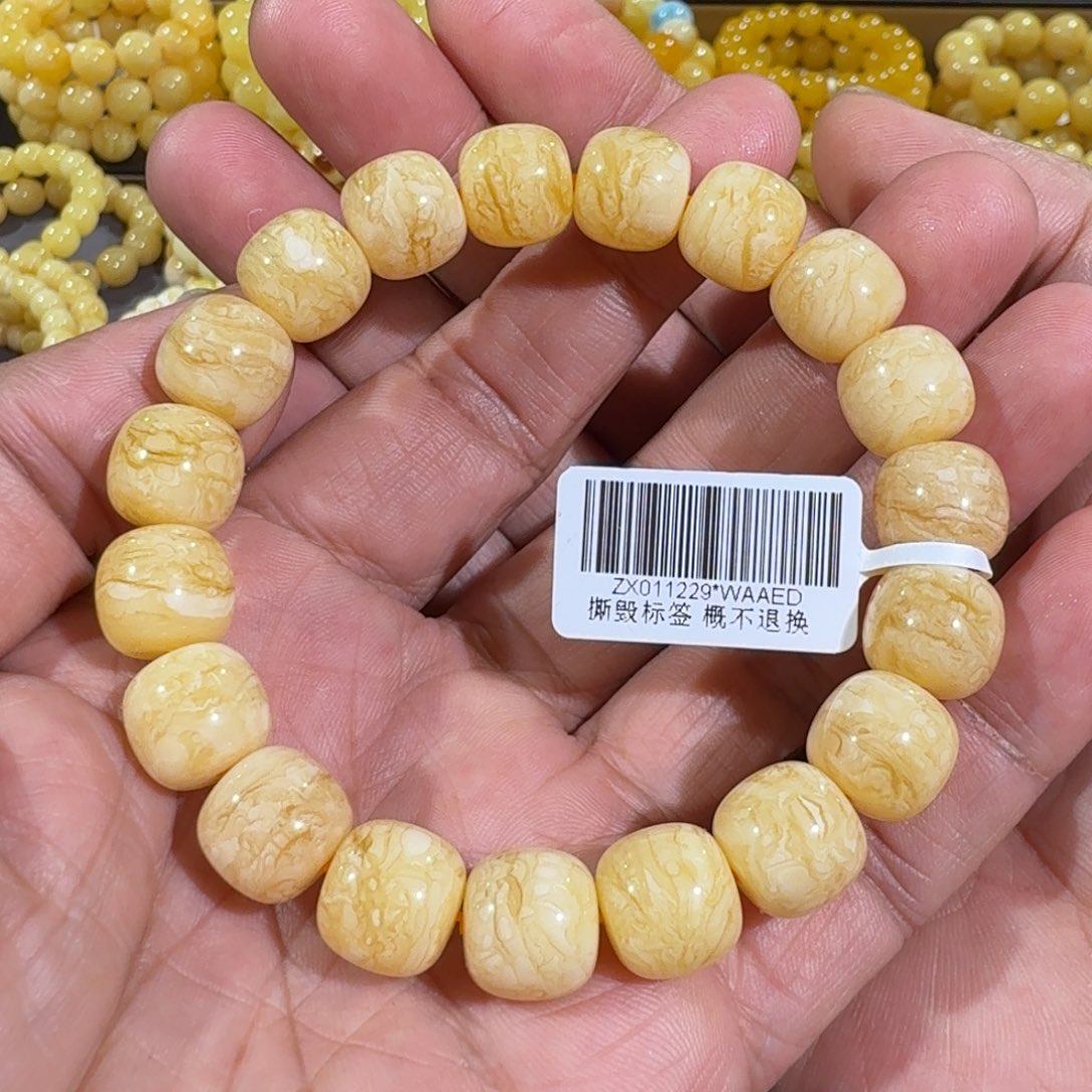 琥珀手链未镶嵌12m同料老型虎皮花蜡串20.5