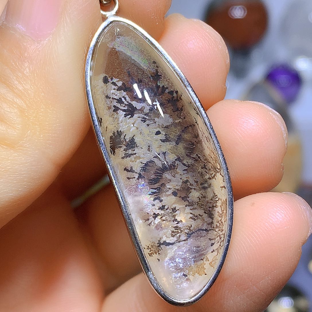 水晶吊坠银S925镶嵌天然水晶