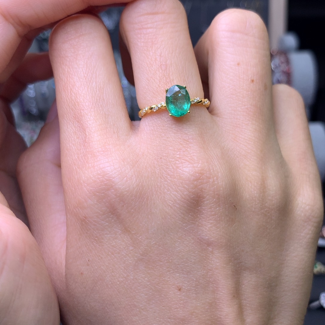 祖母绿戒指银S925镶嵌