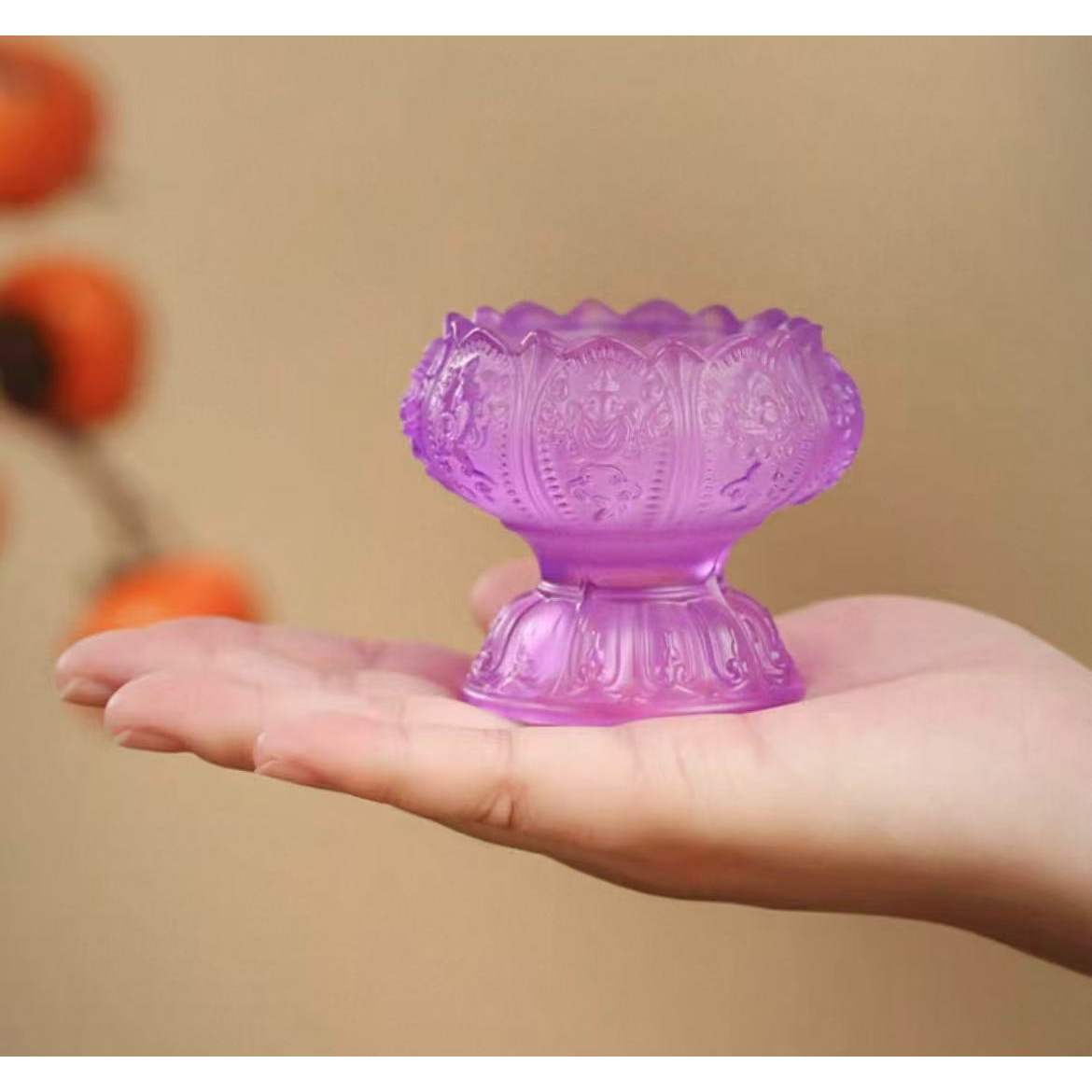 琉璃宝莲灯灯盏蜡烛台装饰摆件（紫色绿色）