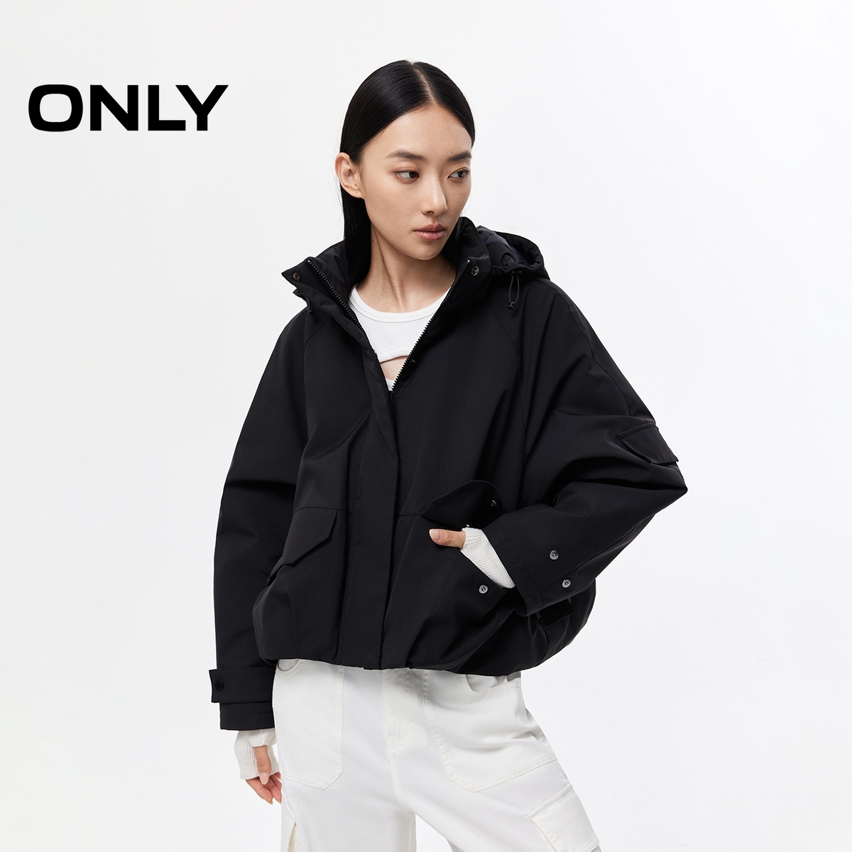 ONLY2025冬季款轻户外可拆卸连帽宽松短款棉服女|125322010