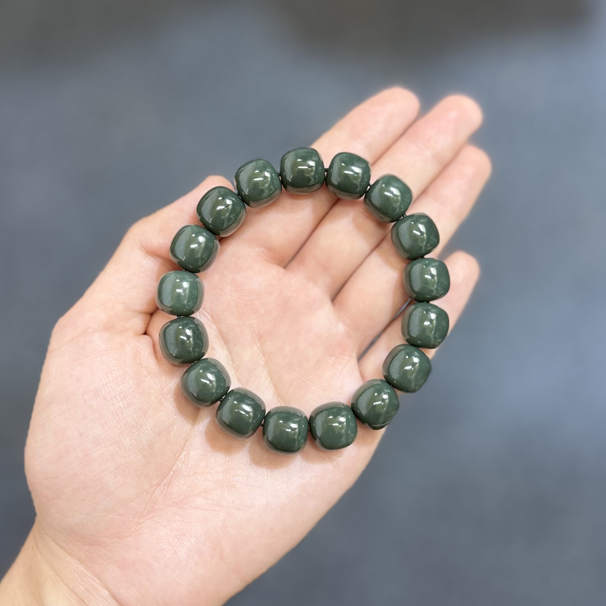 和田玉青海格尔木深蓝调卡13mm老型珠手串