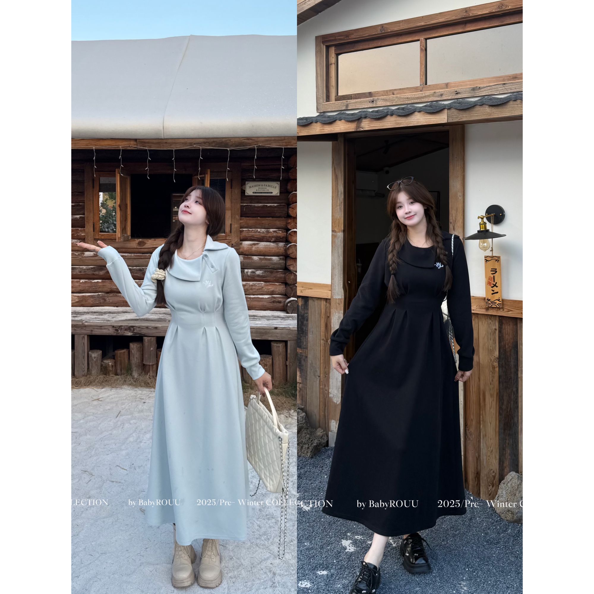 【慵懒甜茶】温与柔冬不规则翻领设计感休闲常规收腰显瘦连衣裙