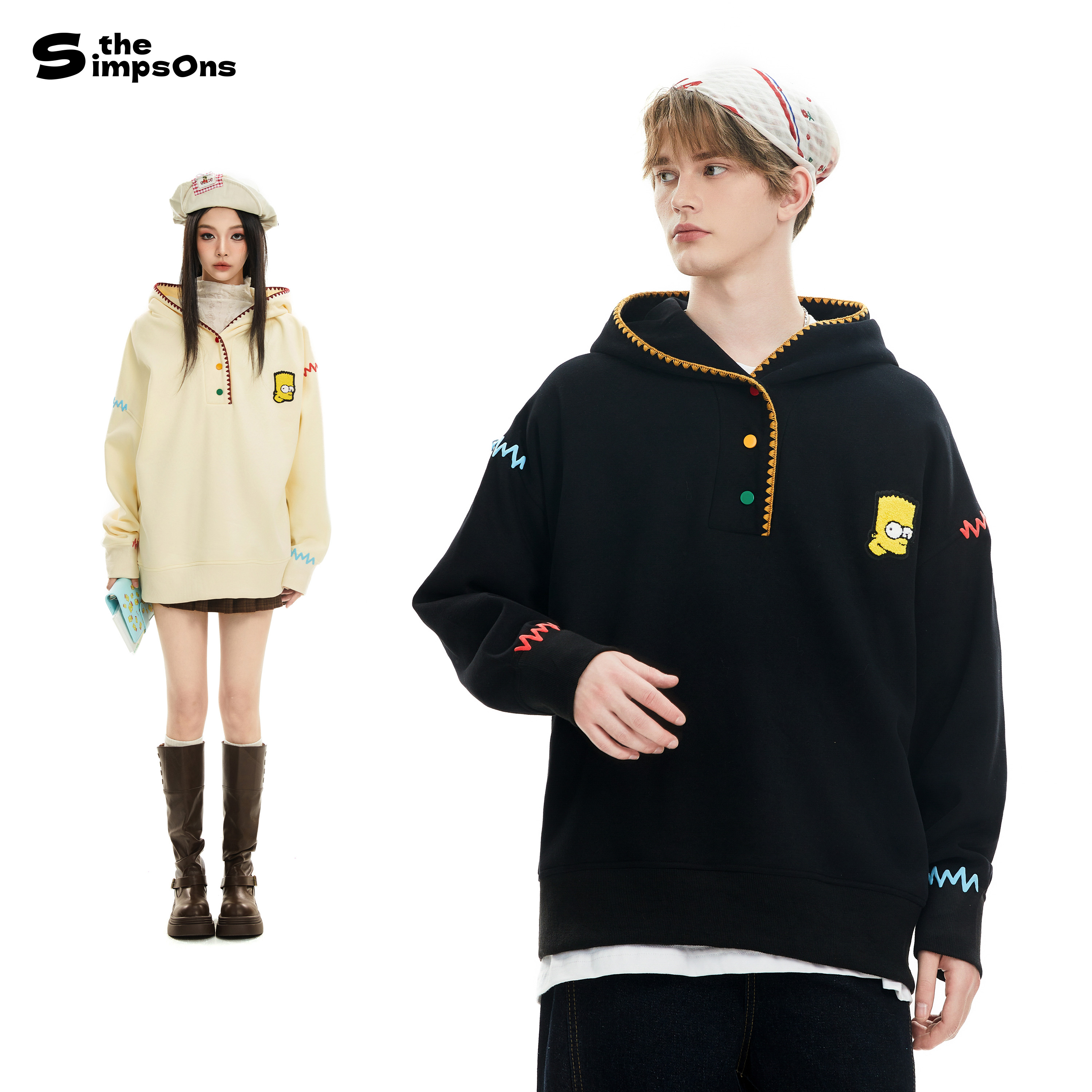 THESIMPSONS潮流宽松连帽刺绣加绒男女同款长袖卫衣SPCTT253F72U