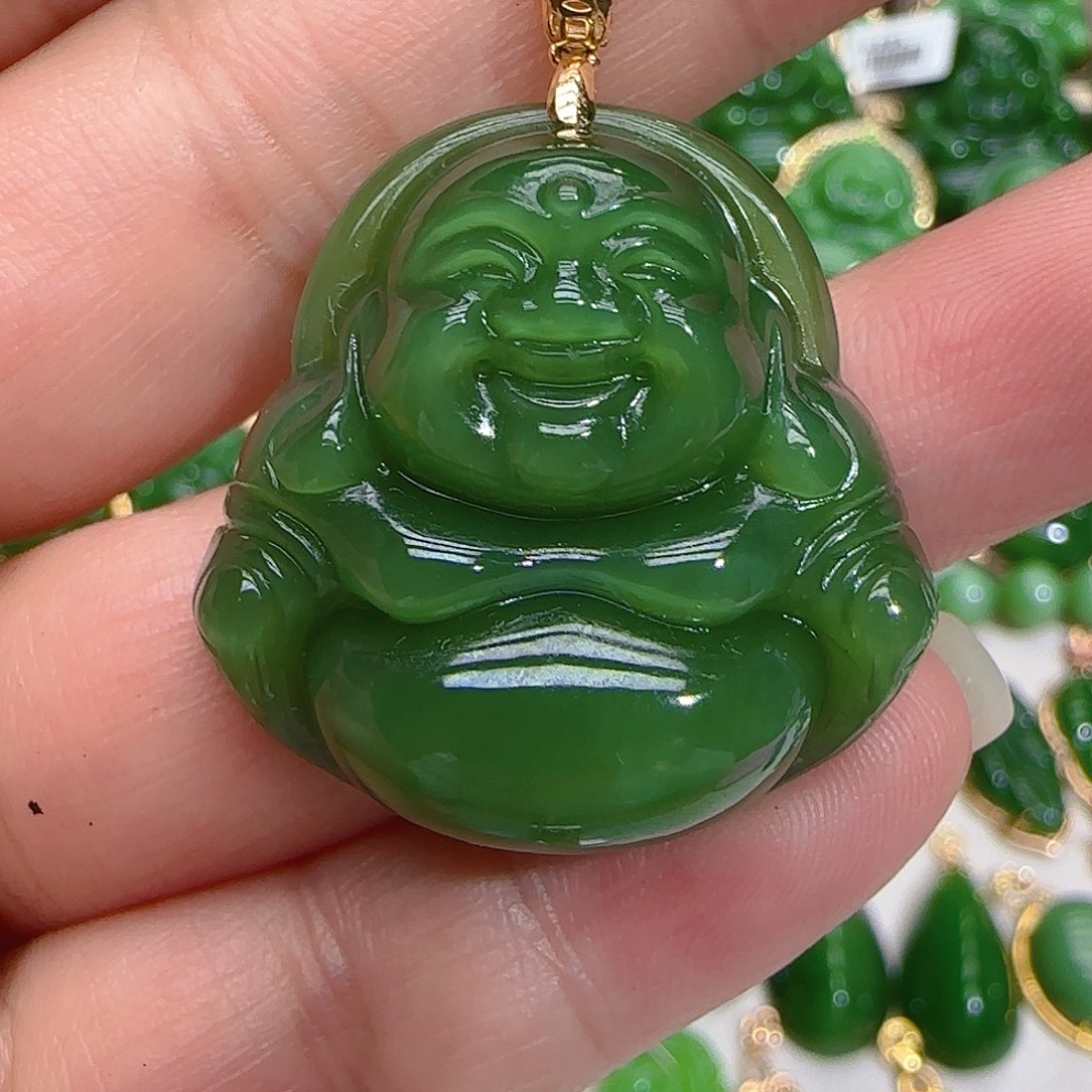 和田玉（碧玉）吊坠(不含链)18K金镶嵌