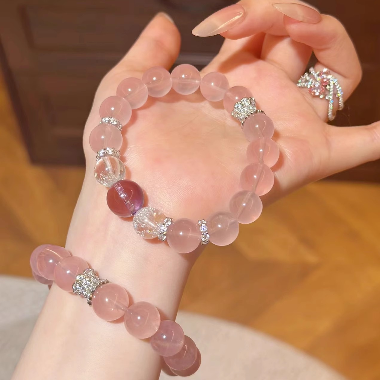 足银皮质手链 高冰粉水晶手串紫水晶手链桃花水晶手串紫阿塞水晶