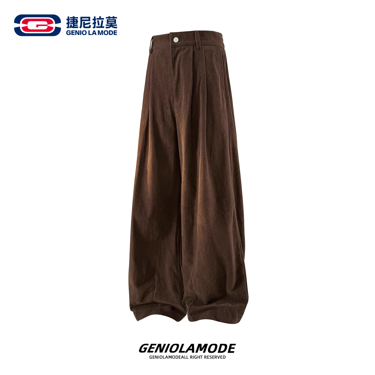 【敖瑞鹏代言】GENIOLAMODE美式复古加绒灯芯绒垂感直筒休闲裤男士