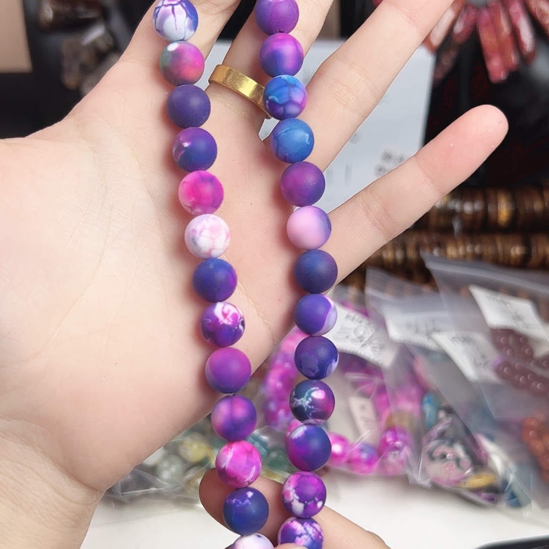 玛瑙/玉髓合金珠宝半成品h582 10m 紫蓝幻雾一条