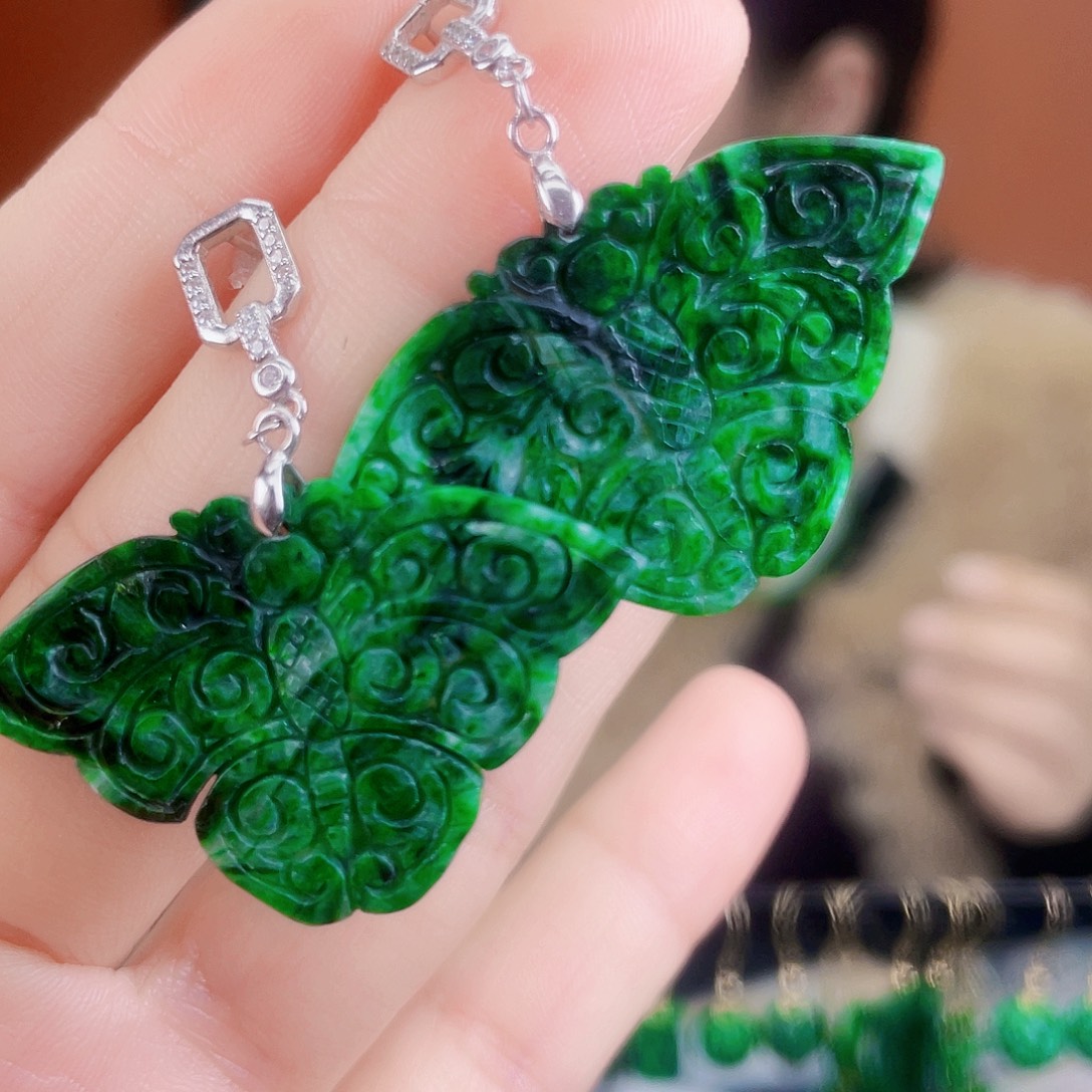 翡翠银S925镶嵌耳饰