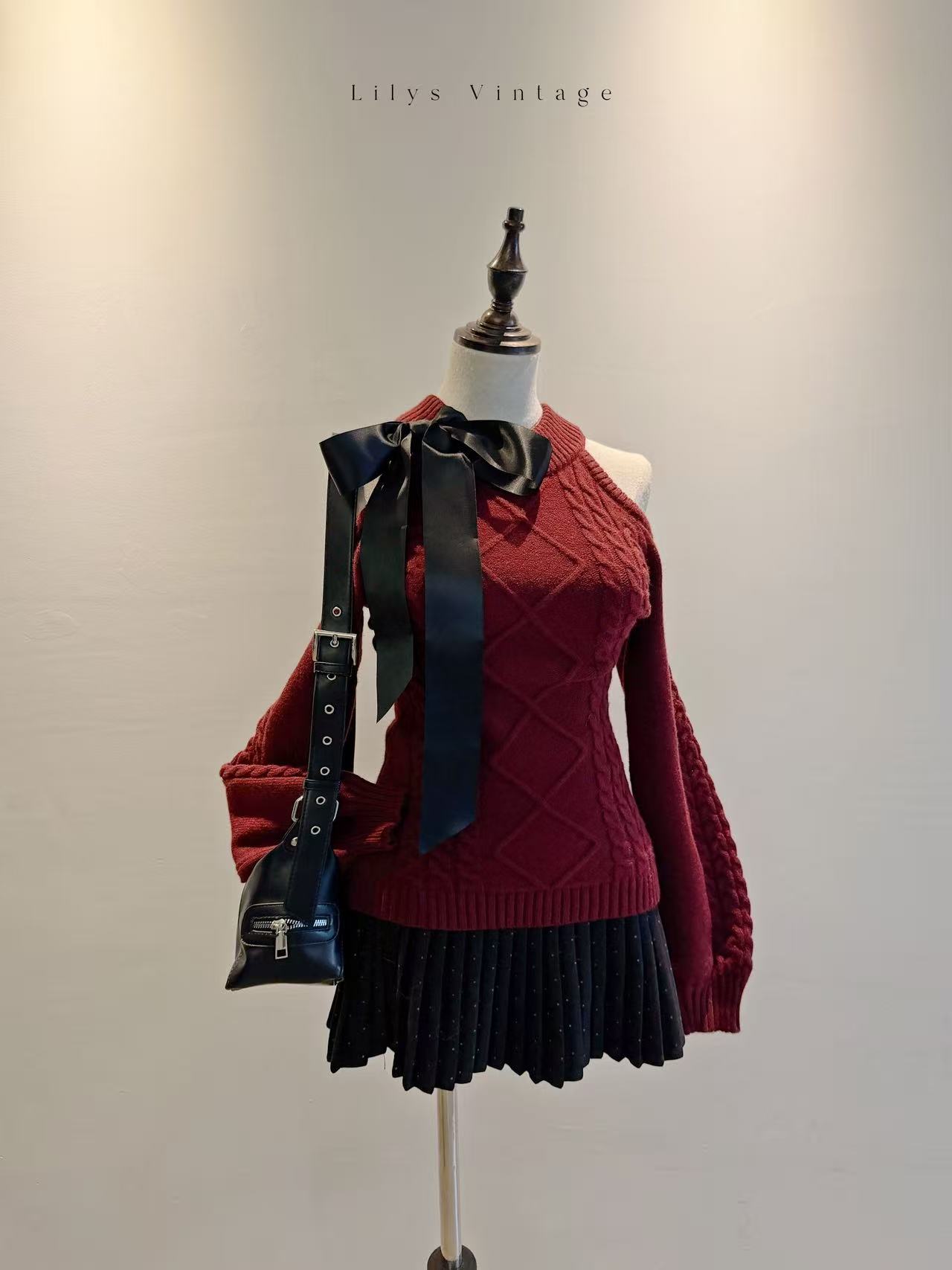 【现货秒发】莉莉丝 vintage 红色复古长袖毛衣 千金感显瘦收腰