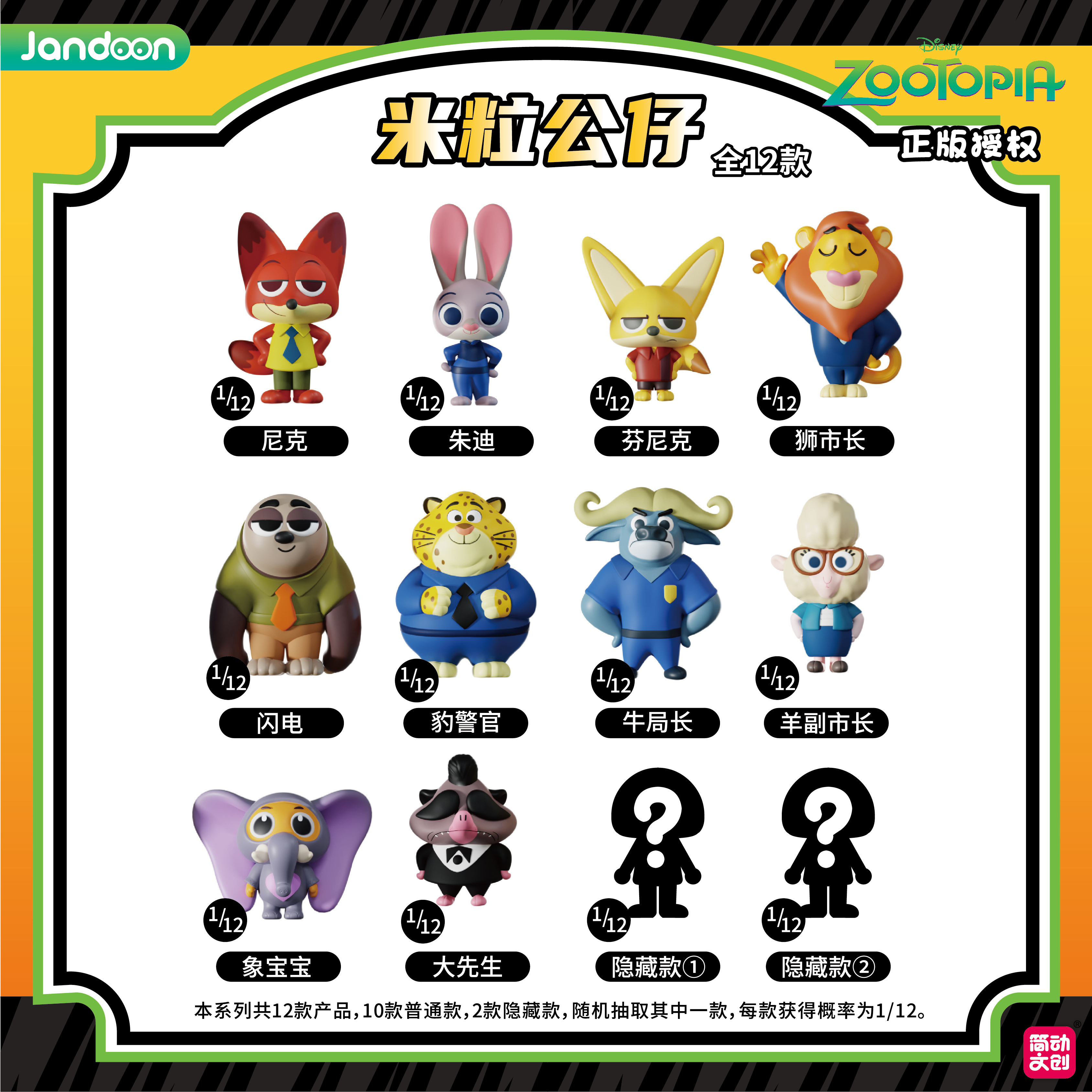 （伊仔）简动文创正版授权疯狂动物城米粒公仔盲盒（代拆）