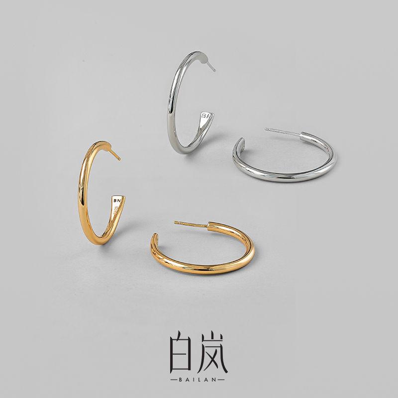 925银耳饰 白岚素圈耳环女2025新款轻奢简约百搭气质耳圈ED4230