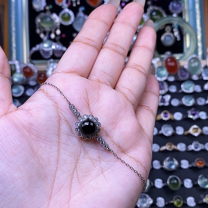 银S925镶嵌岫玉手链