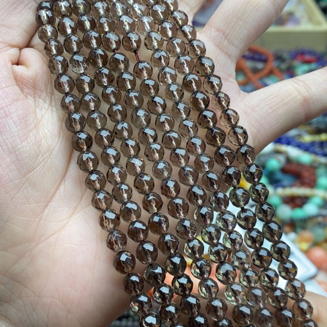 玛瑙/玉髓未镶嵌珠宝半成品一条天然6mm纯净体茶晶切面
