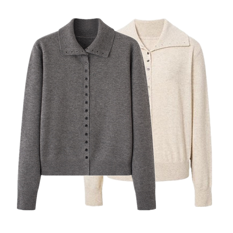 MM商场同款2025秋冬季新款时尚设计感翻领针织开衫毛衣女4811