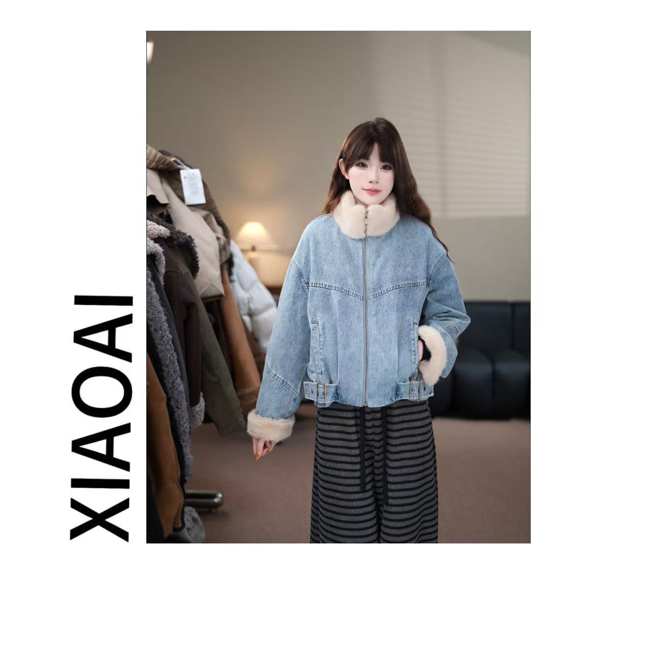 XIAOAI 2025秋冬新款高定时尚显瘦牛仔加绒外套A285890