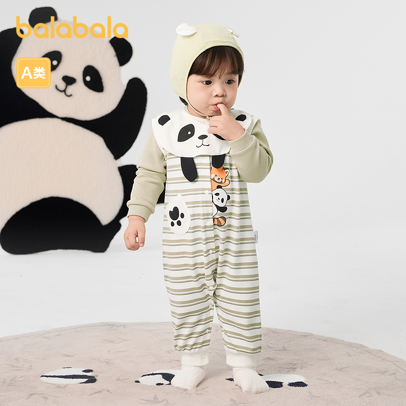 巴拉巴拉婴儿衣服连体衣秋装宝宝外出包屁衣立体围兜可爱清新甜美