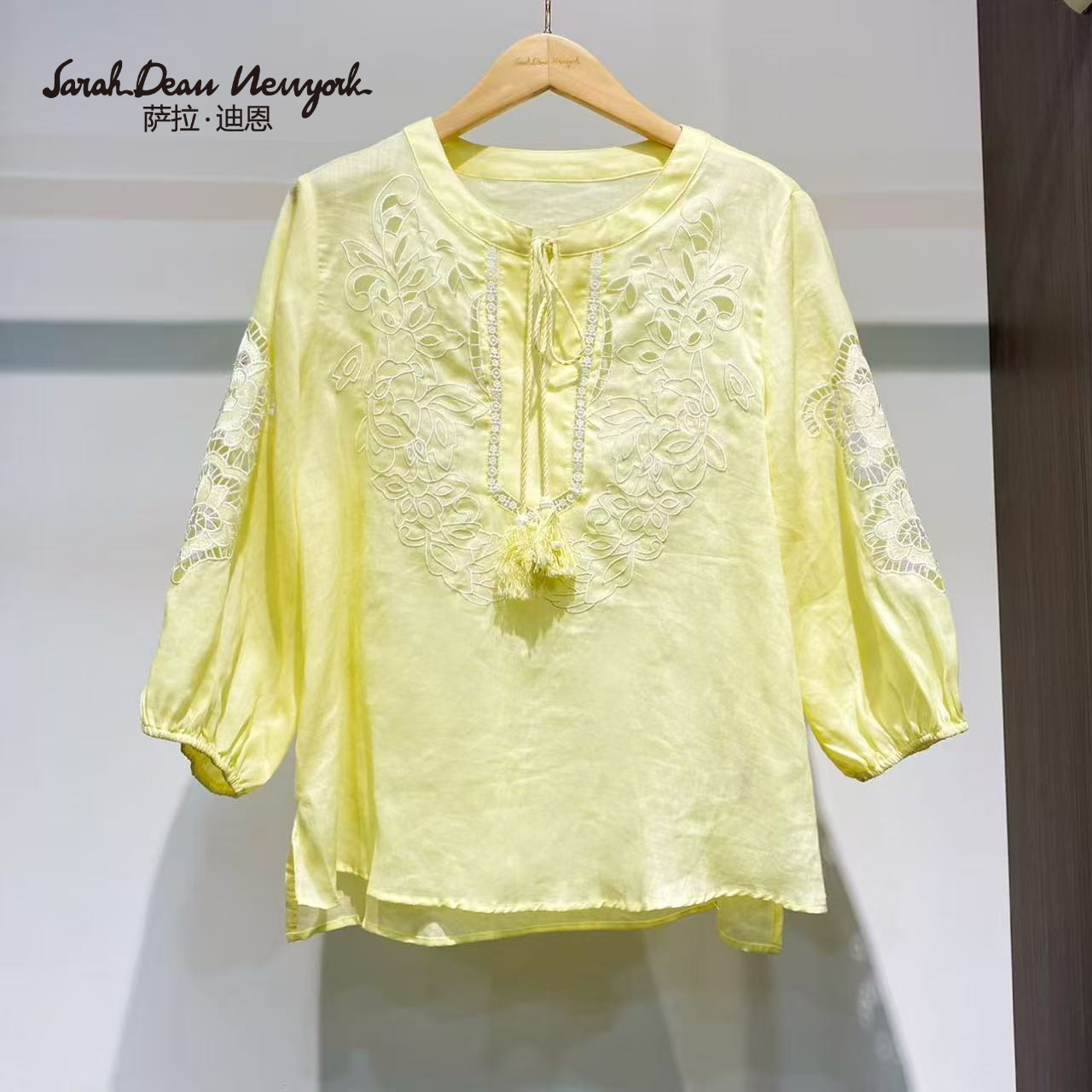 【萨拉迪恩】苎麻圆领时尚气质百搭优雅上衣