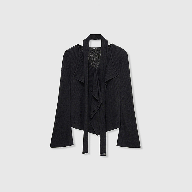 【商场同款】HPLY荷比俪秋V领飘带荷叶边设计针织衬衫HVF41611359