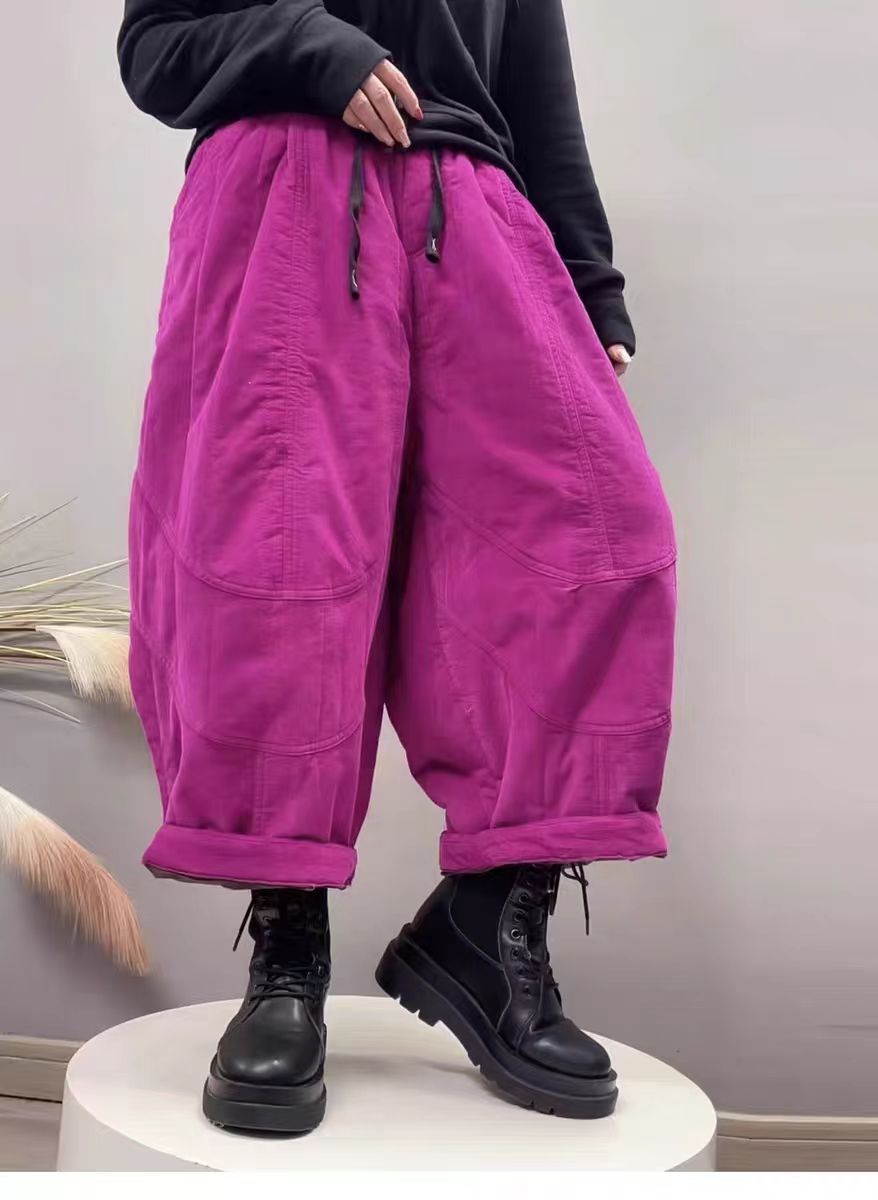 时尚新款小个子糖果色宽松休闲灯芯绒棉裤女百搭显瘦九分灯笼裤