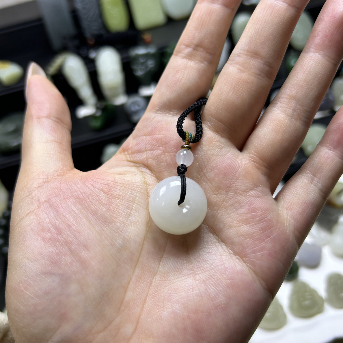 和田玉白玉卡20mm平安扣时尚百搭