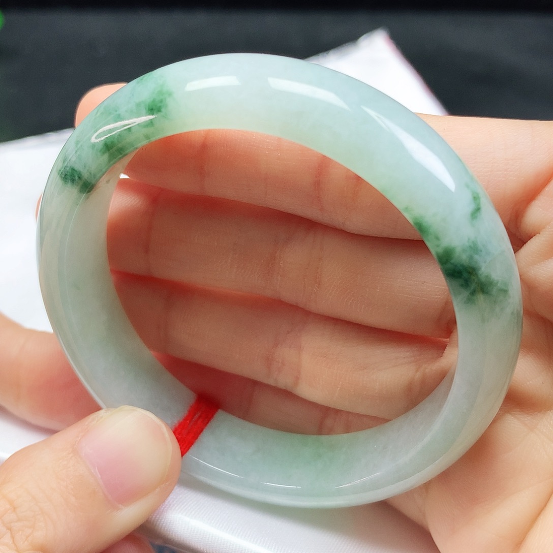 未镶嵌手镯翡翠53圈口冰飘绿花337