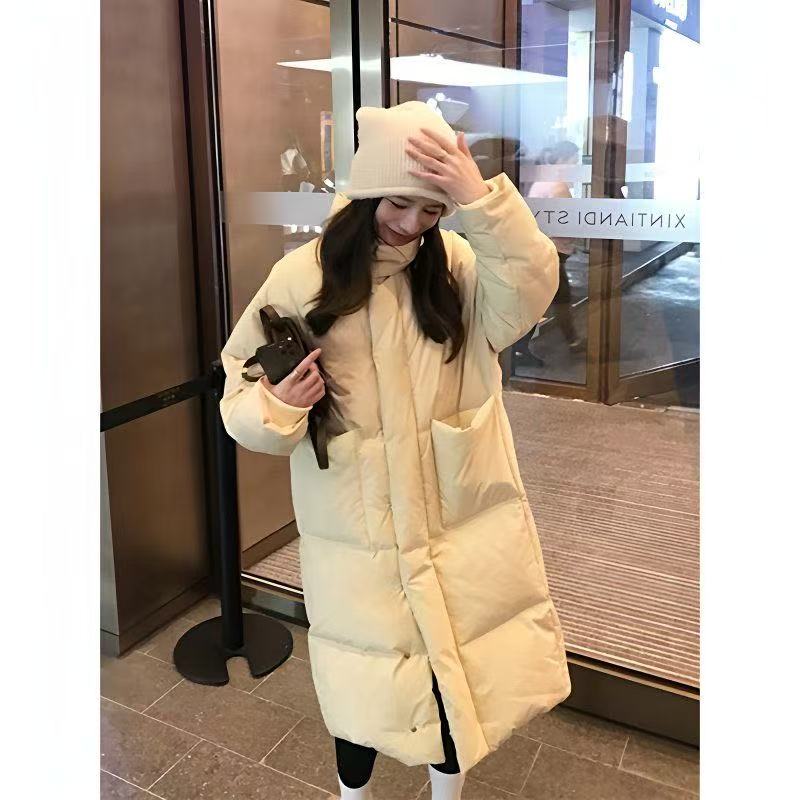 潮流立领女款温柔风羽绒服纯色简约长款过膝保暖拉链韩版冬装加厚