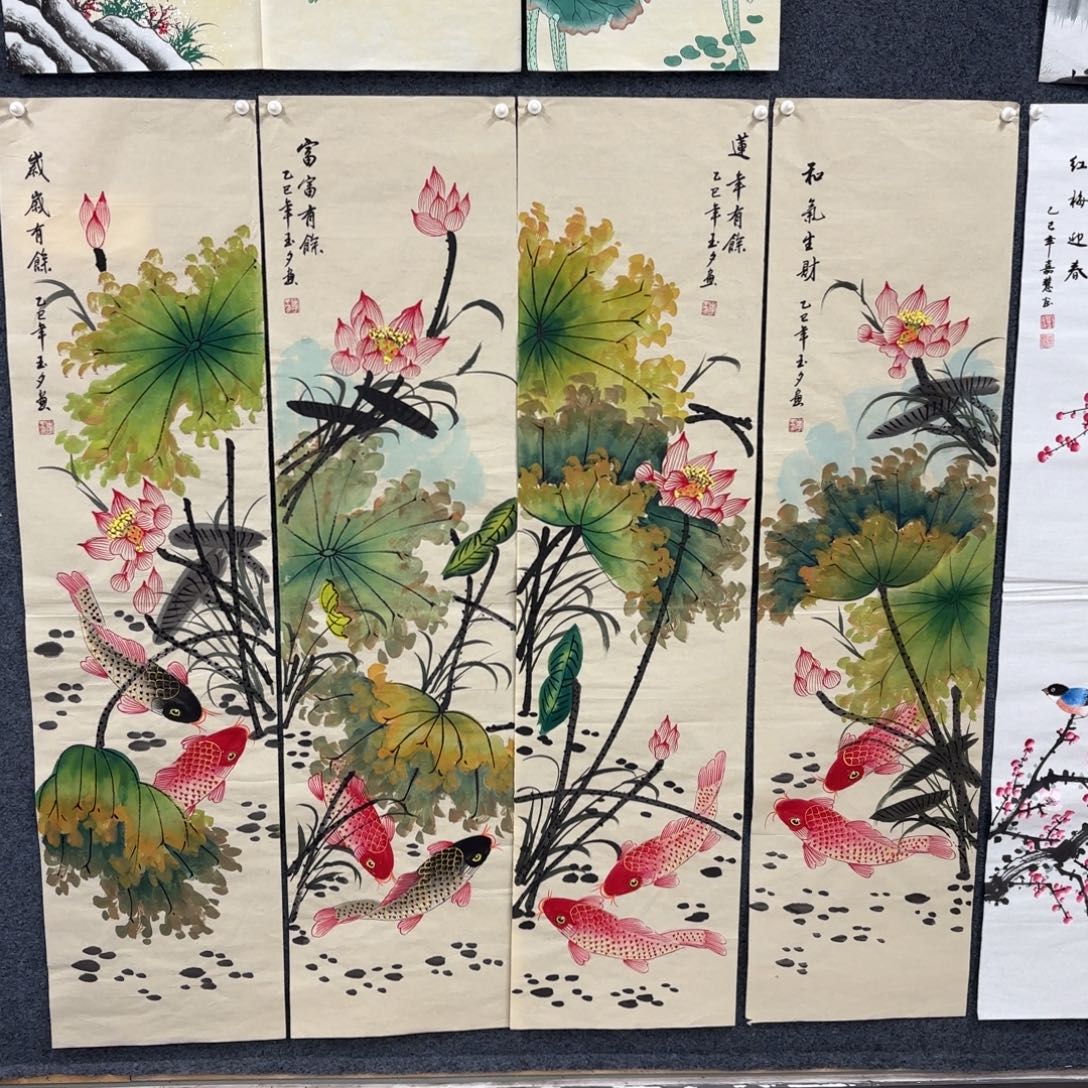 国画35/140四尺对开手绘/