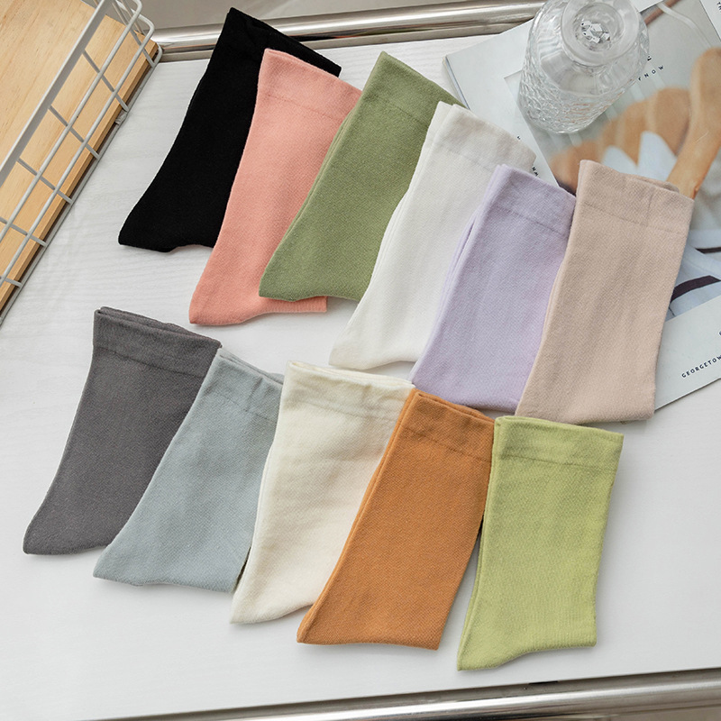 吸汗袜子女薄款中筒袜简约百搭纯色女袜诸暨吸汗堆堆袜纯棉四季月