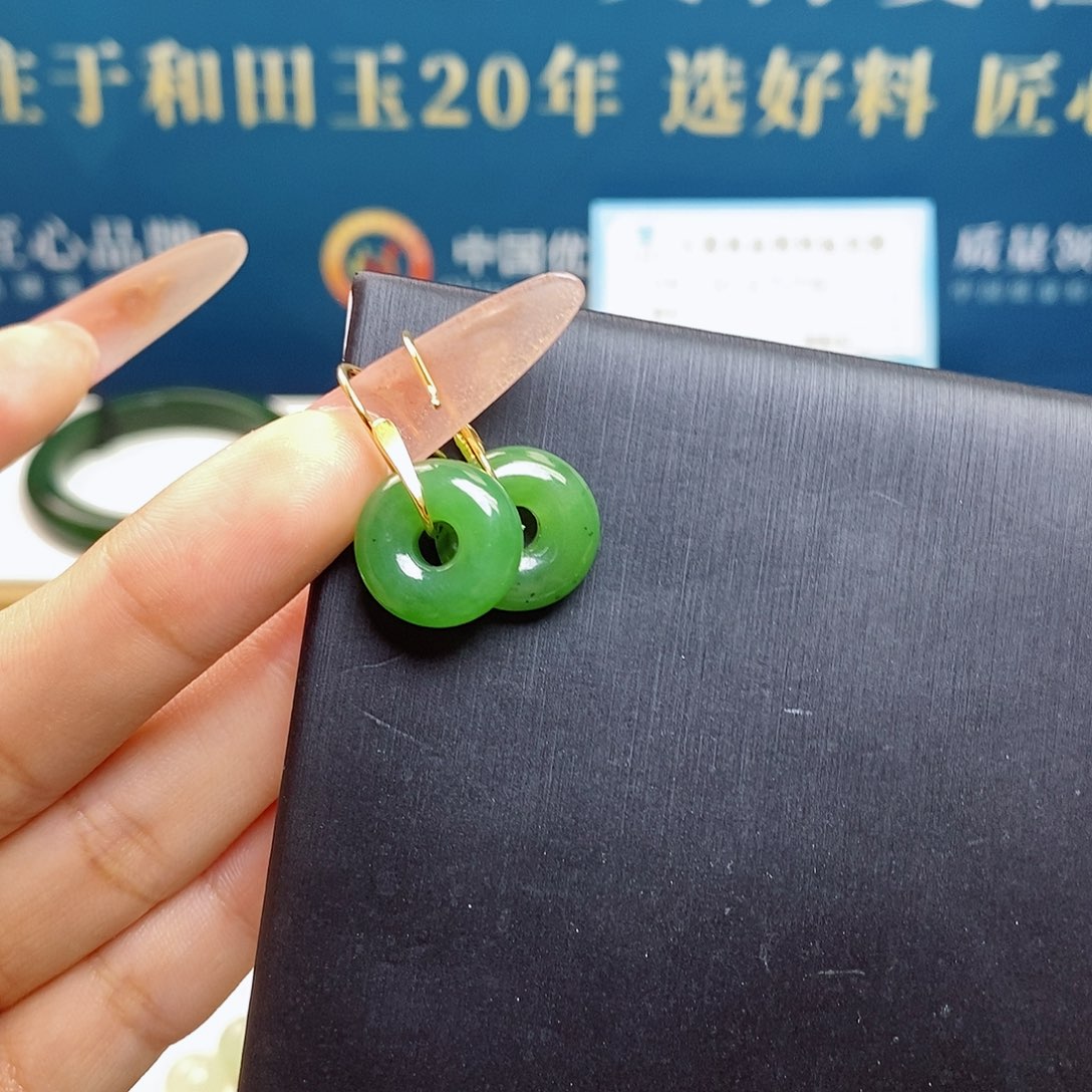 银S925镶嵌和田玉耳饰sj