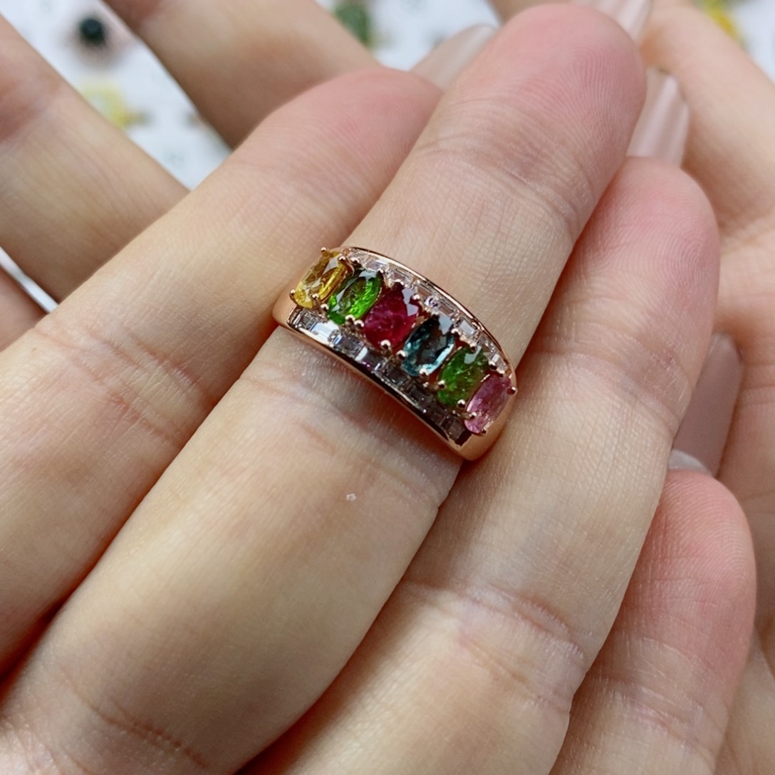 银S925镶嵌戒指碧玺天然