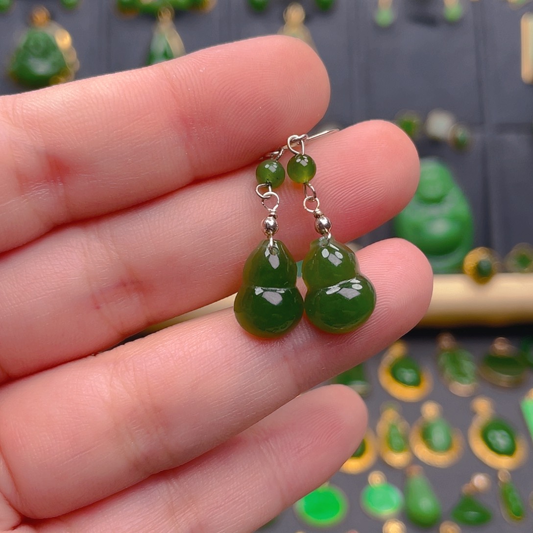 和田玉银S925镶嵌耳饰98