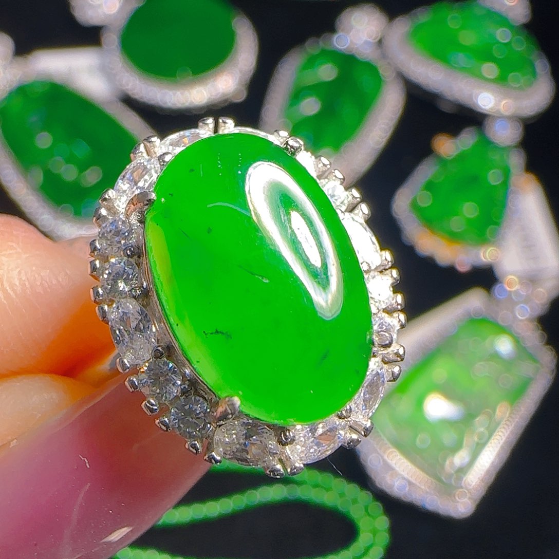 翡翠戒指银S925镶嵌天然