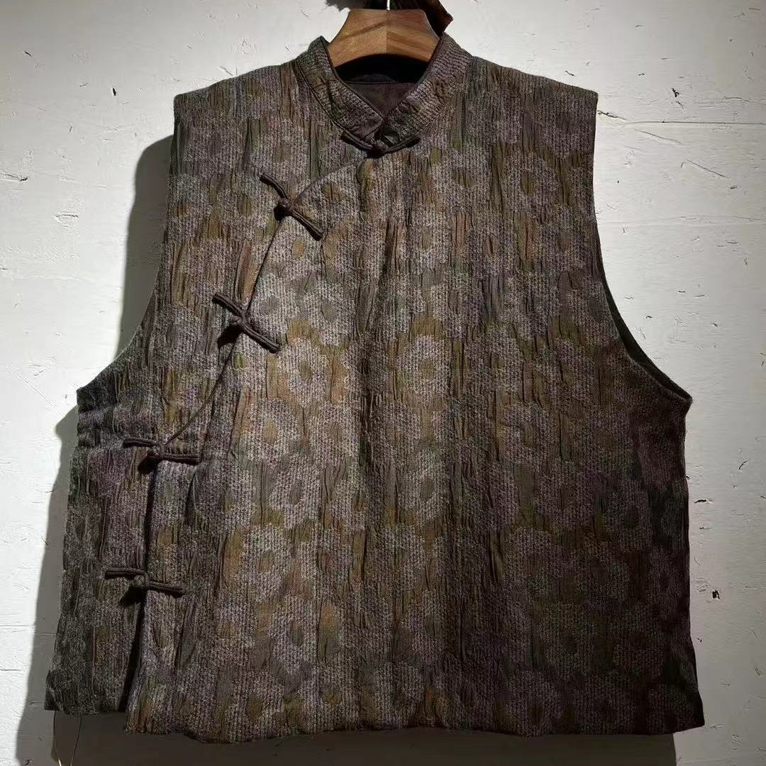 衣路走来常规款立领马夹新中式中老年马甲提花民族风无袖棉马甲