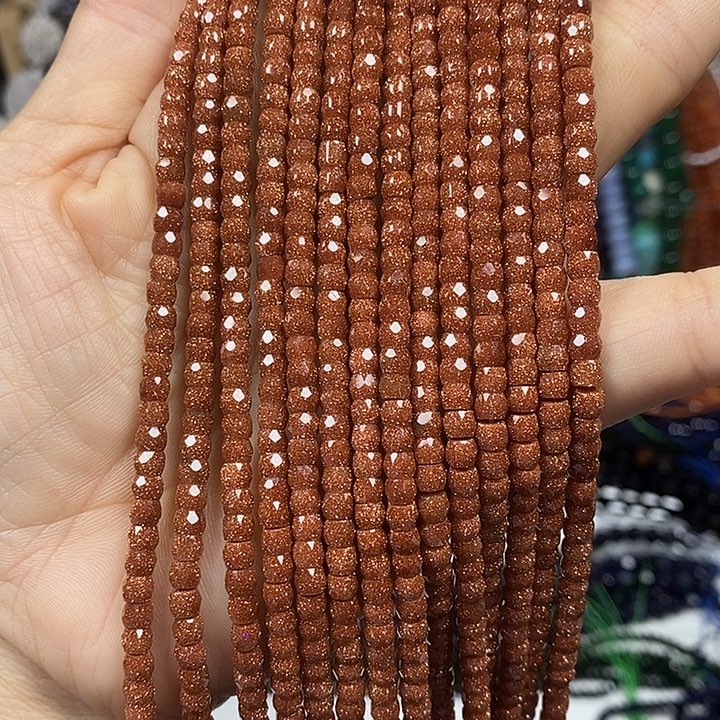 玛瑙/玉髓未镶嵌珠宝半成品金沙切面卡4mm一条