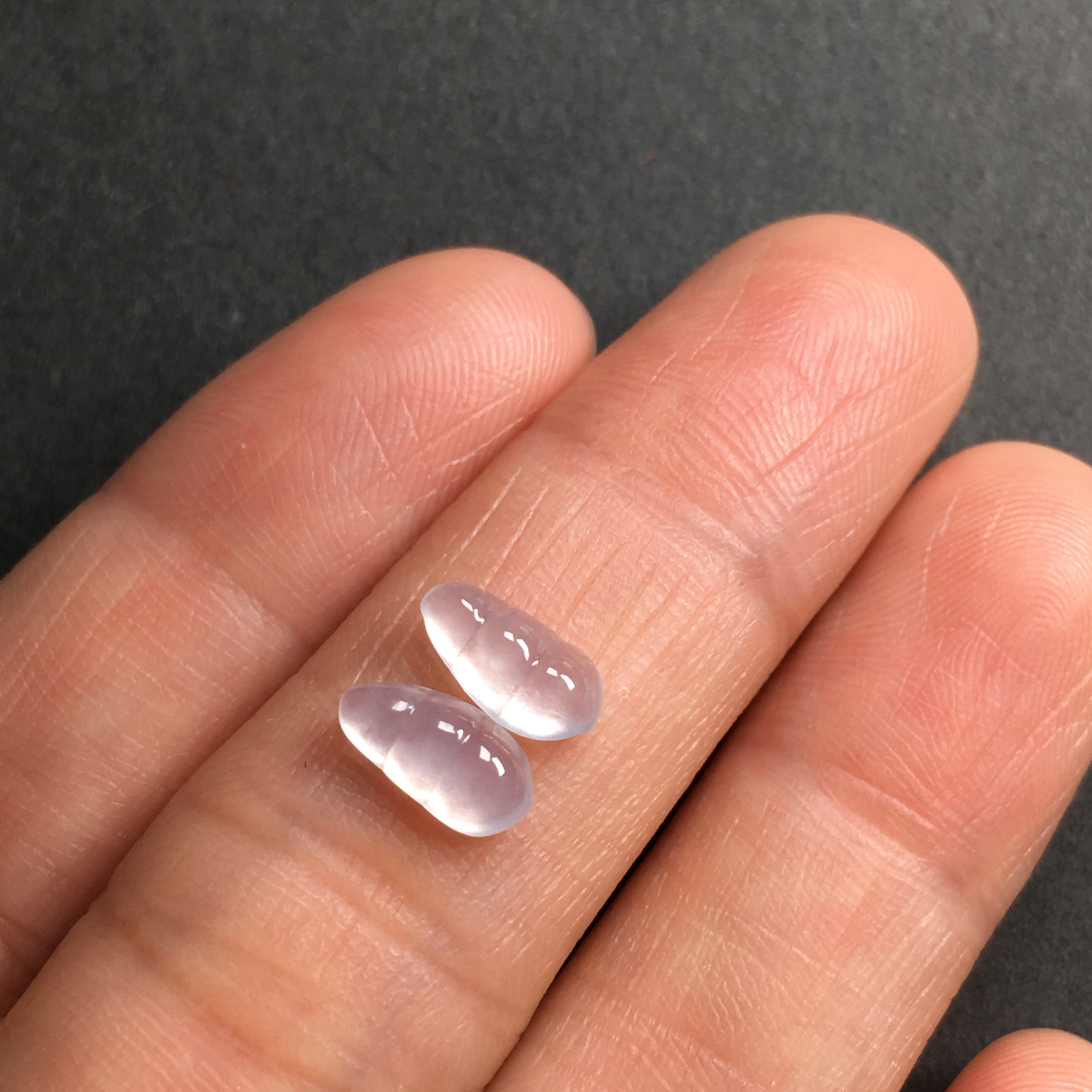 尺寸8.7-4.3-2.5天然翡翠白冰透豆子耳饰钉坠镶嵌时尚珠宝多宝饰