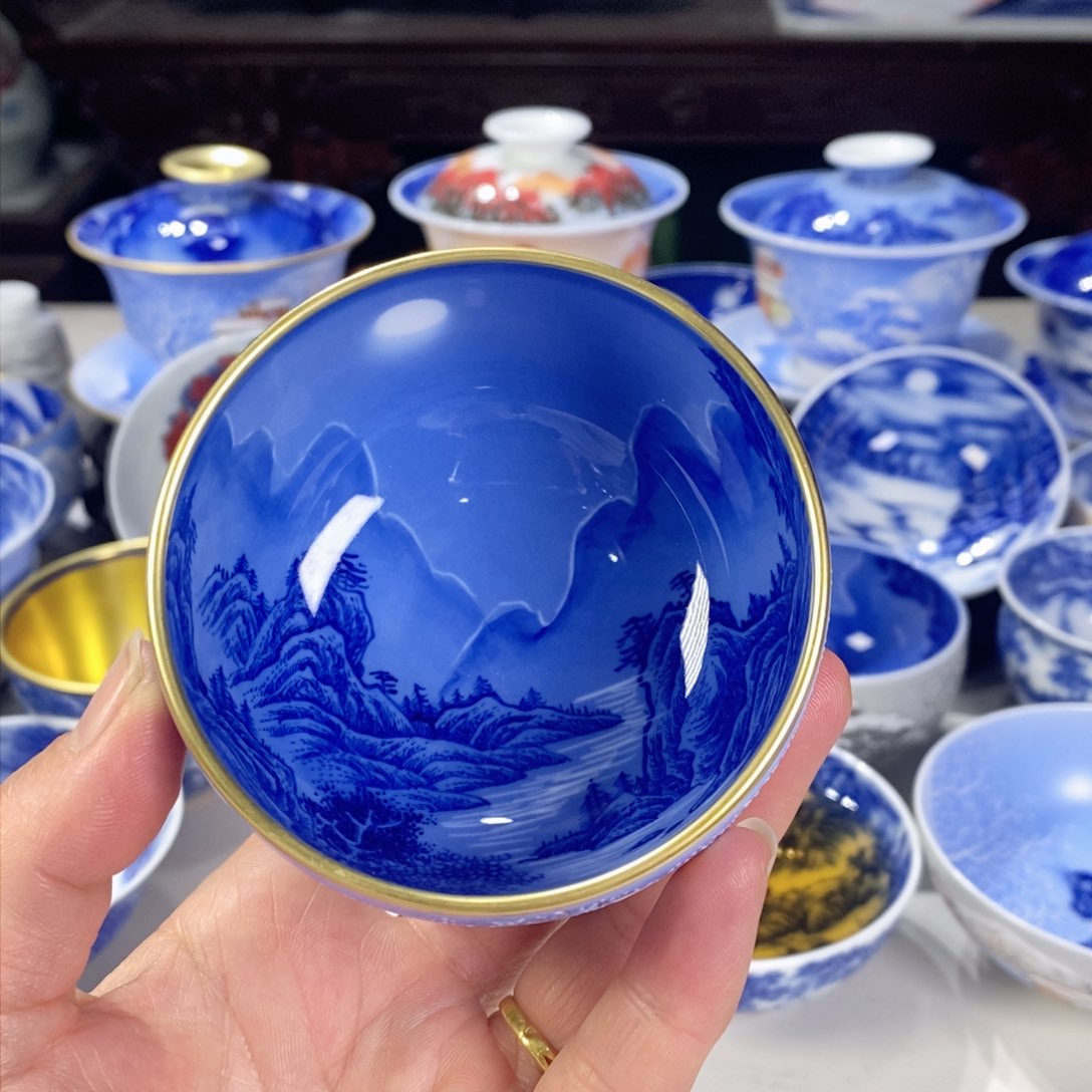 瓷片青花山水主人杯杯