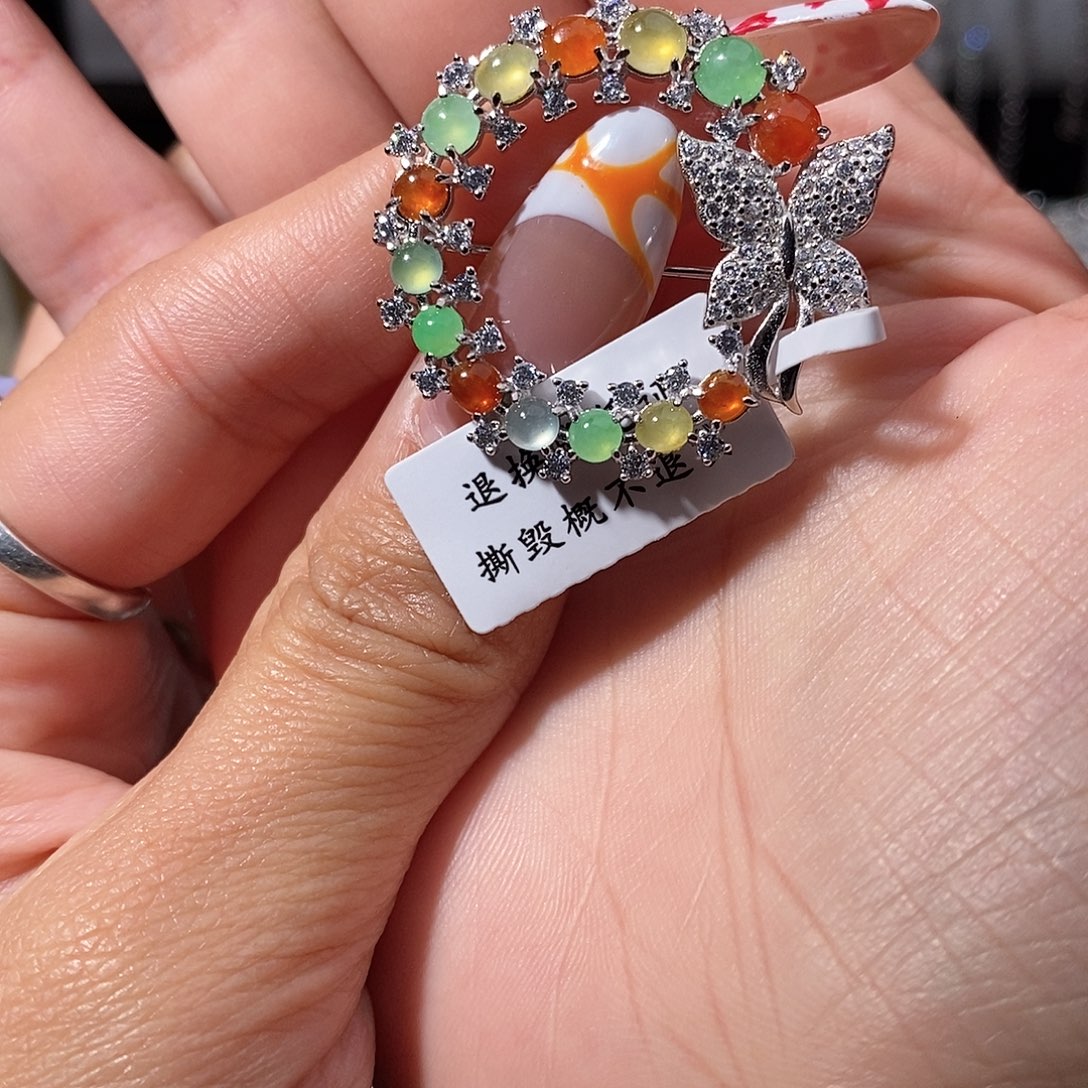 翡翠银S925镶嵌吊坠(不含链)胸针