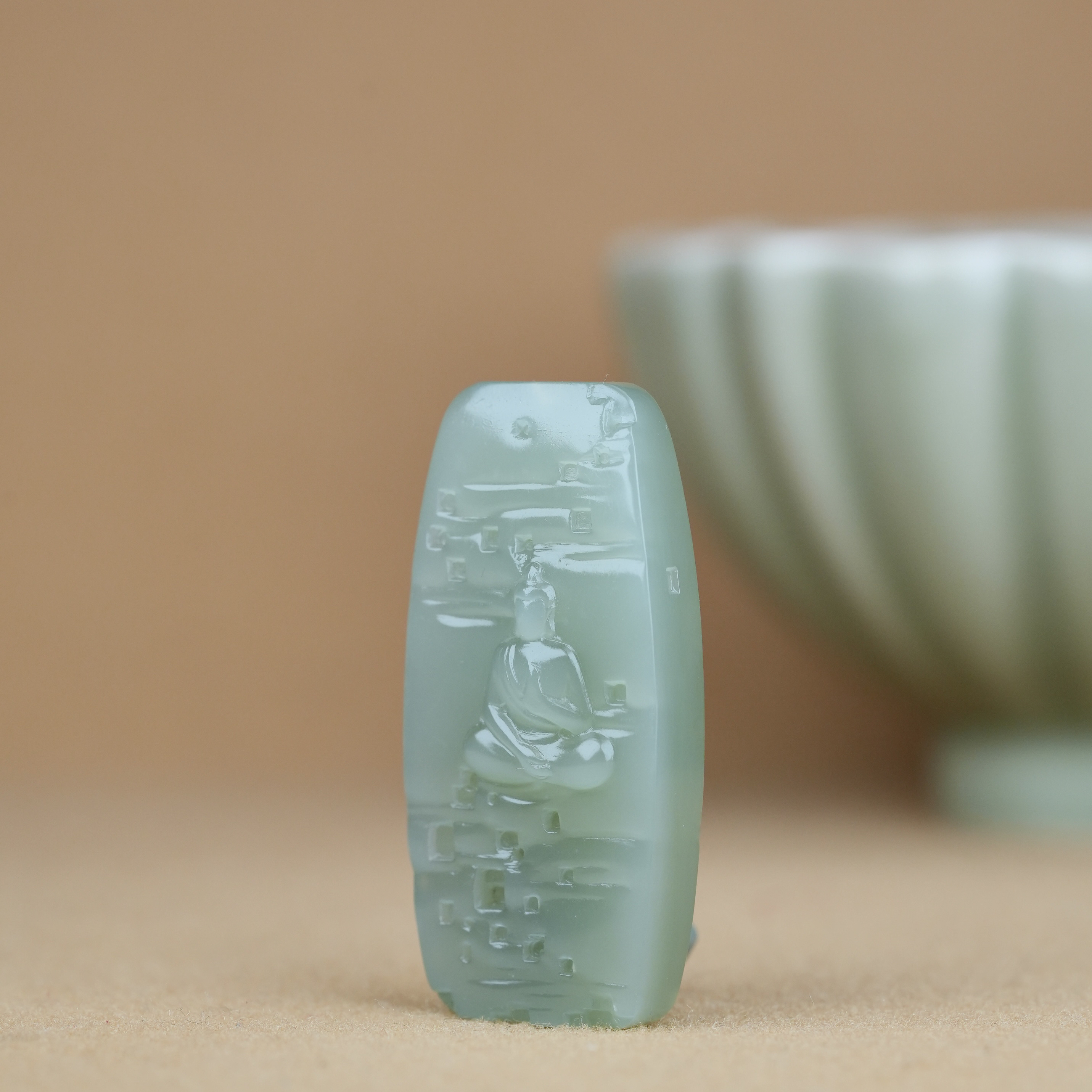 和田玉粉青无相佛吊坠项链正品玉石意境佛牌挂件玉坠男手工男士