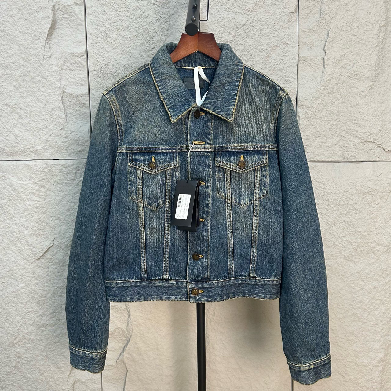 全新未使用 YSL/圣罗兰 黄泥染水洗牛仔夹克 XL码 ys000746