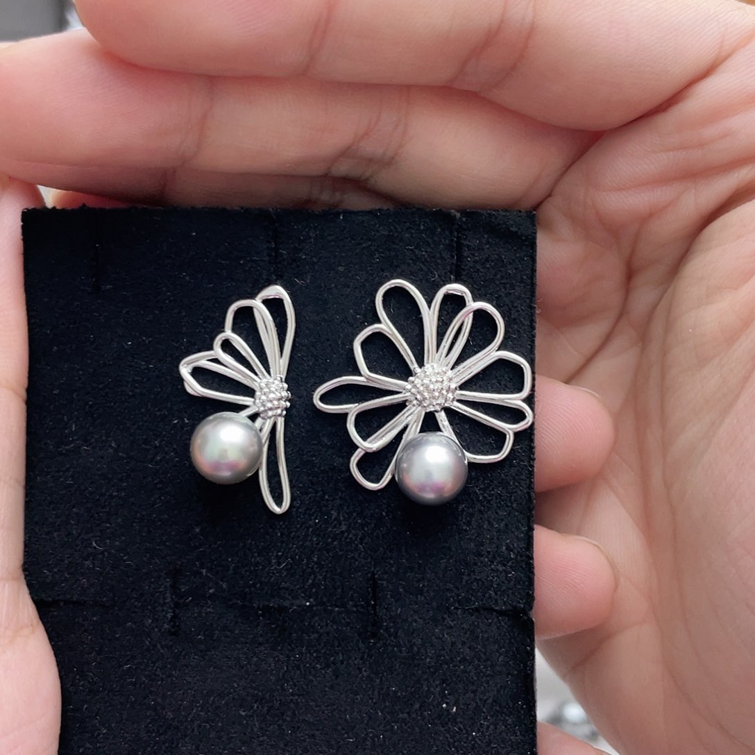 海水珍珠耳饰银S925镶嵌用****0