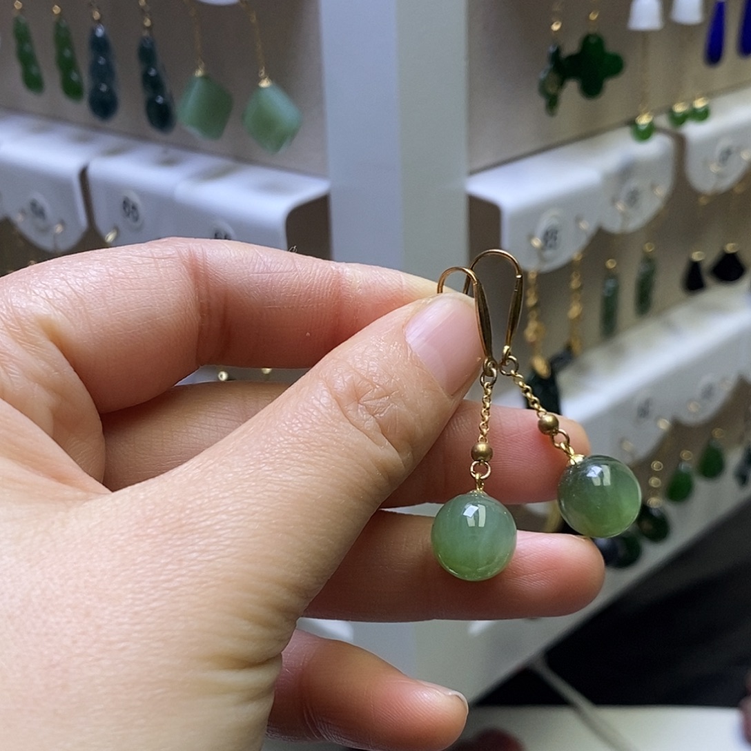 和田玉银S925镶嵌耳饰