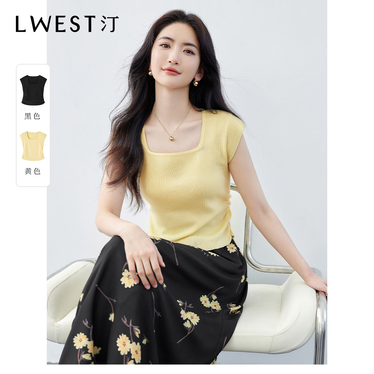 【茉茉专属】朗文斯汀优雅气质方领抽褶显瘦针织衫DTYZ5204B07055