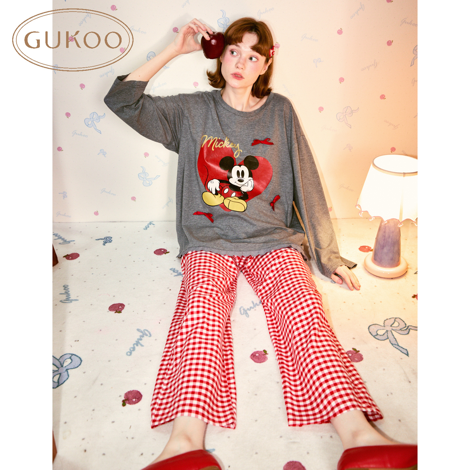 【贤哥专属】Gukoo果壳迪士尼米奇家族联名红格纹纯棉家居服套装